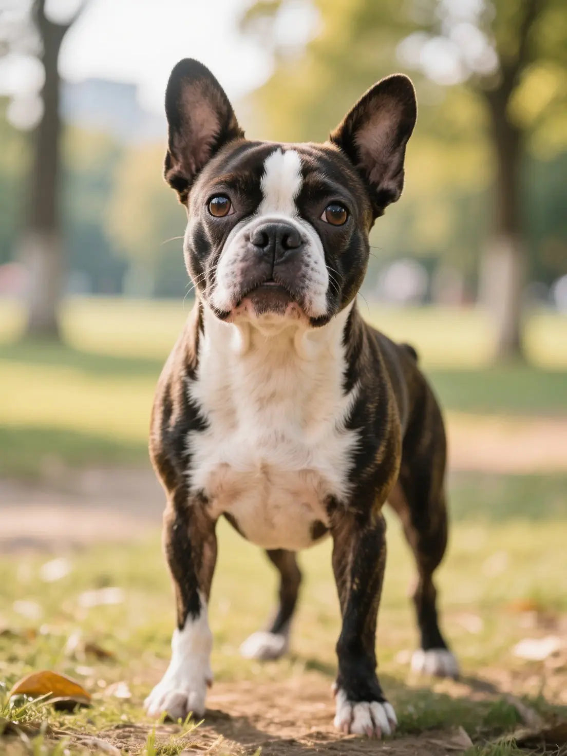 Boston Terrier outdoor portrait with strong eye contact and good posture - ideal dog photo for custom pet painting by AusidaPet