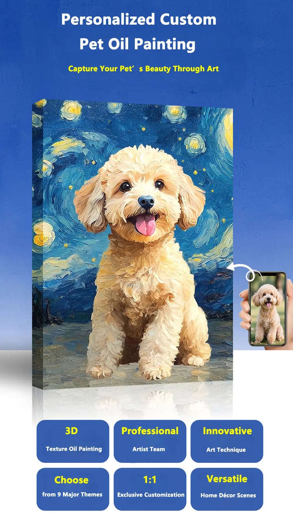 Custom dog oil painting — Goldendoodle in Van Gogh Starry Night style