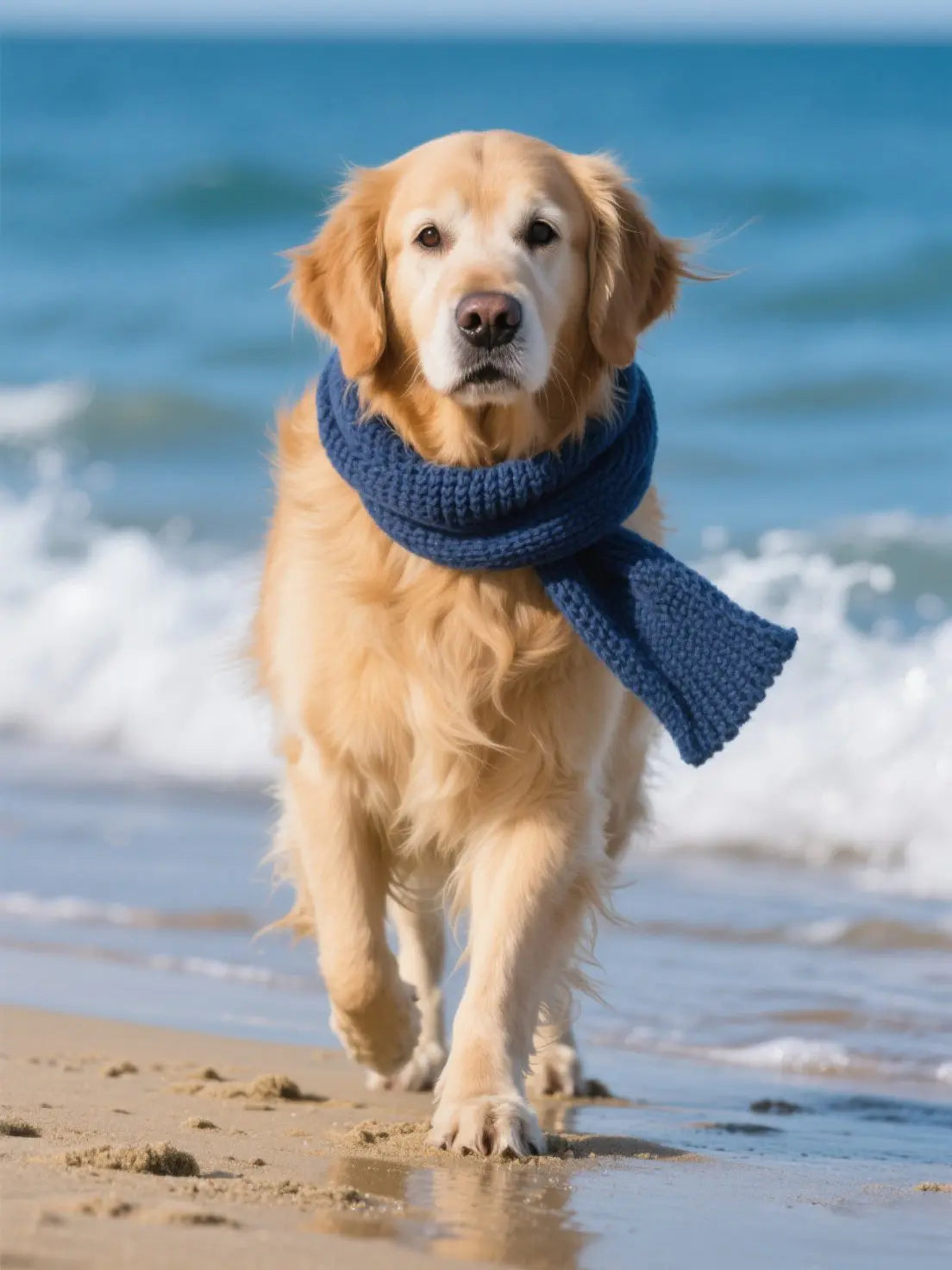 Golden Retriever beach photo with natural expression and beautiful setting - excellent outdoor pet photo for custom painting by AusidaPet