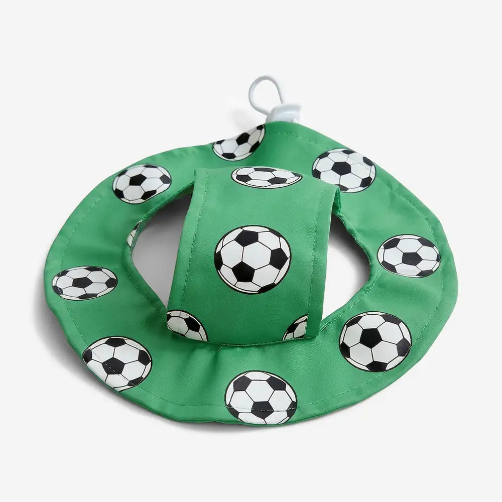 Green football pattern pet hat for cats and small dogs, lightweight breathable pet costume accessory