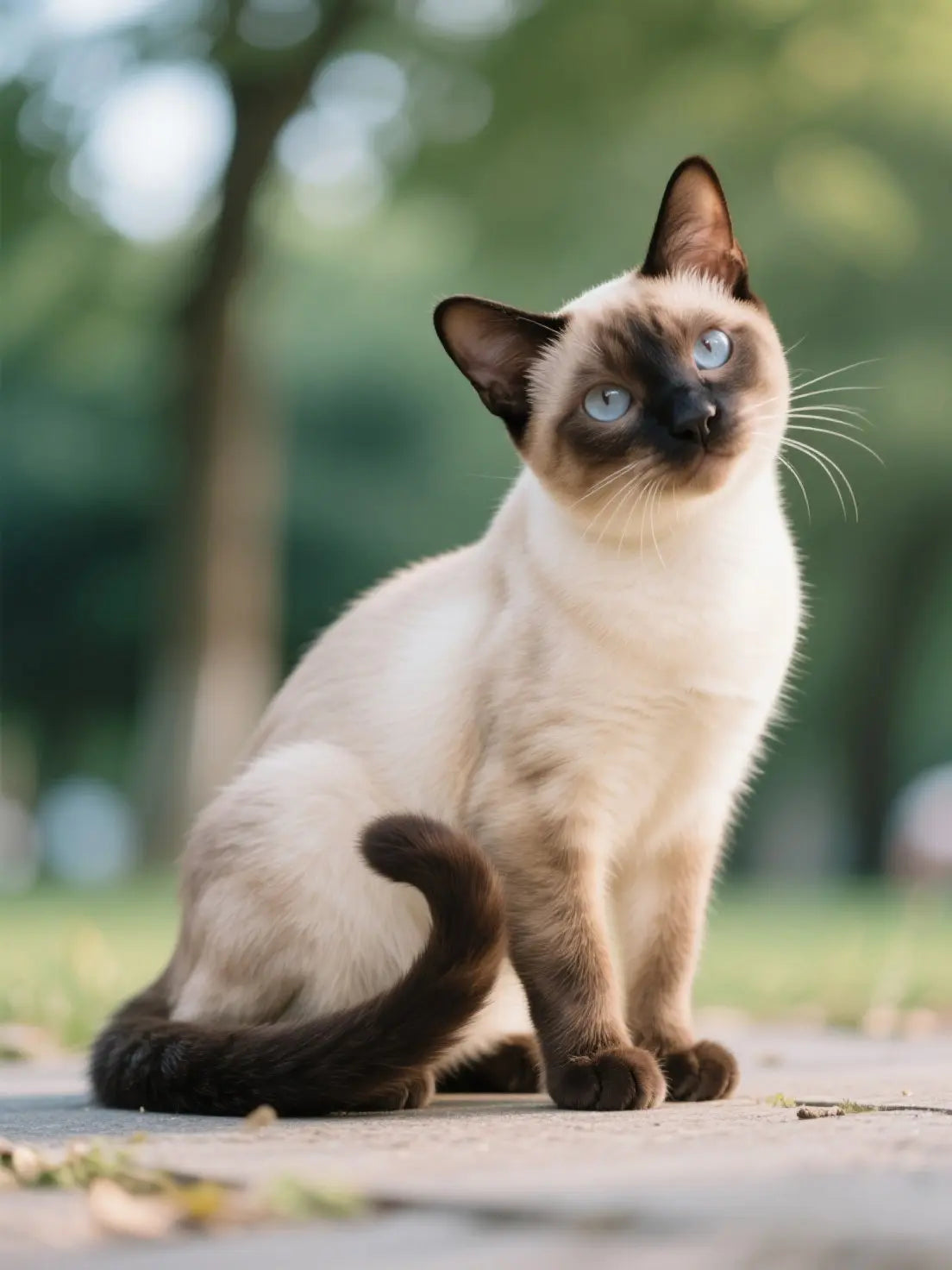 Siamese cat outdoor photo with striking blue eyes and elegant pose - beautiful cat portrait example for custom painting by AusidaPet