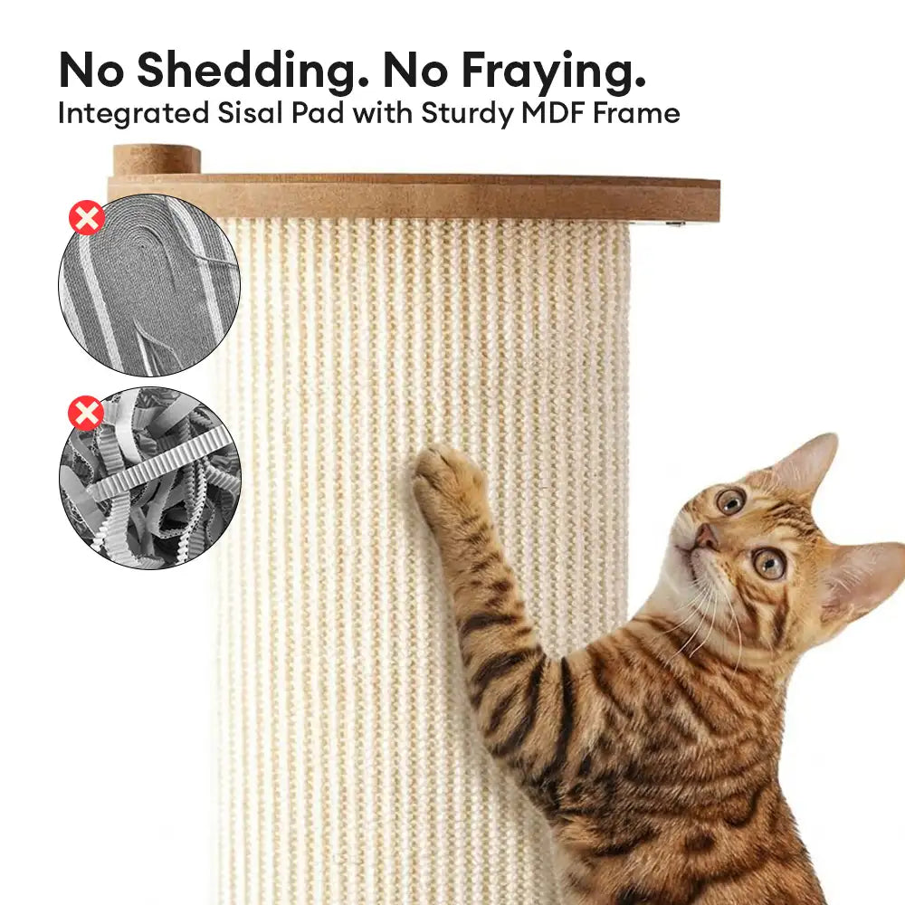 Cat scratching integrated sisal pad with no shedding or fraying – durable MDF frame cat scratch post