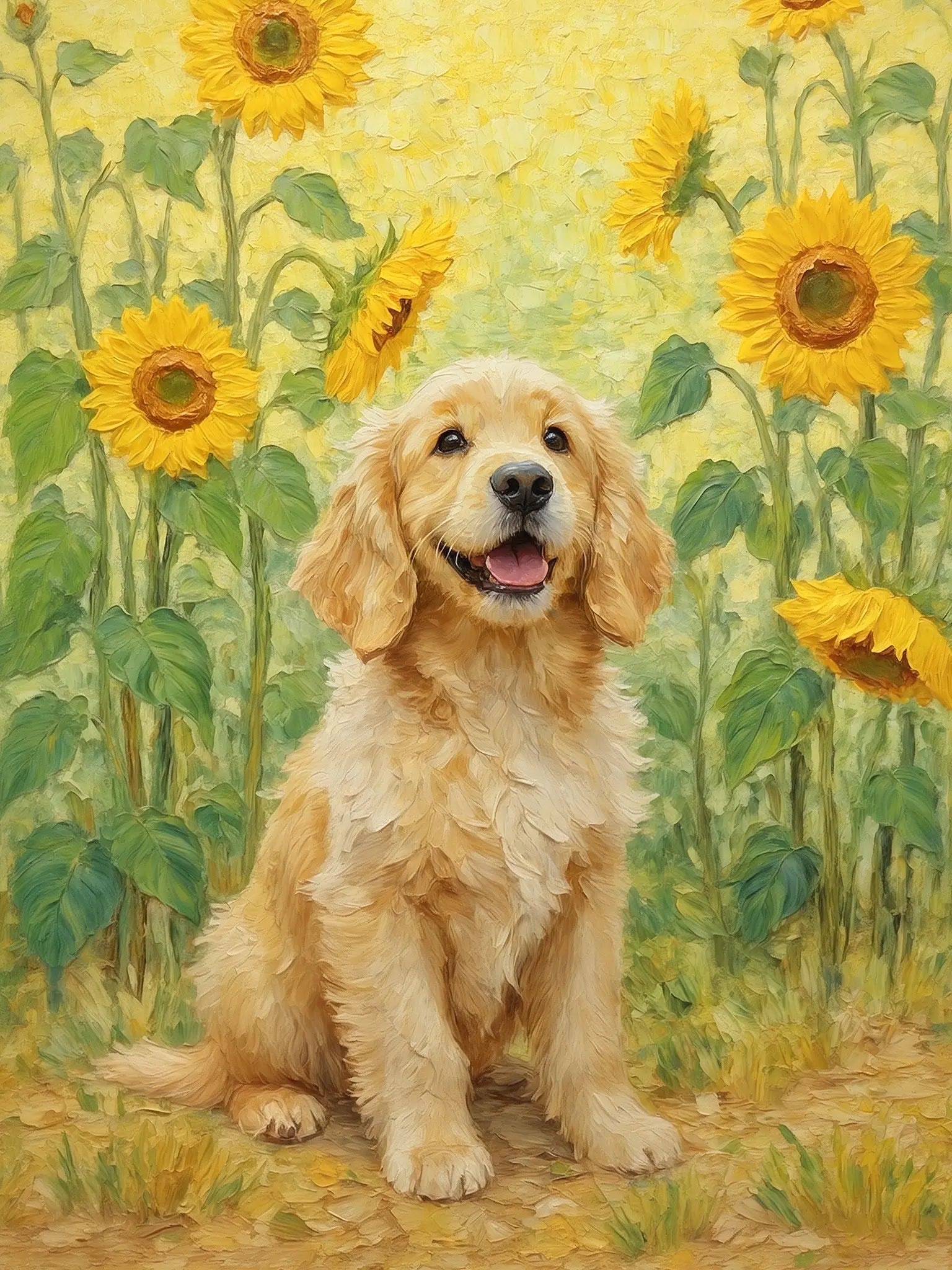 Sunflower field custom pet portrait