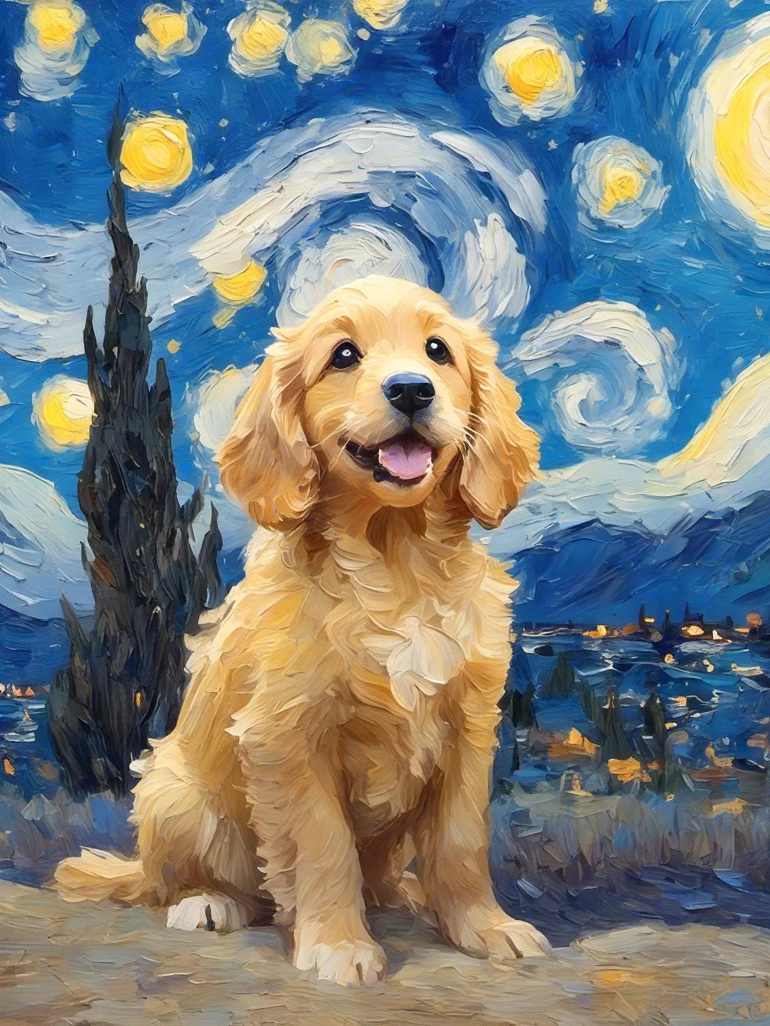 Van Gogh Starry Night custom pet portrait